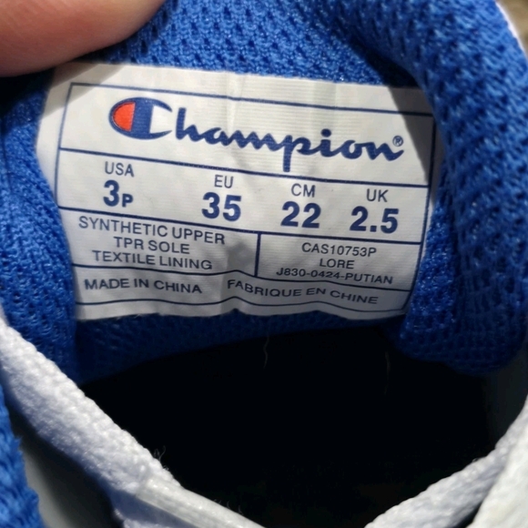Champion Boys Size 3p Low Top Sneakers Sporty Tennis Shoes Logo Blue White - Picture 2 of 6